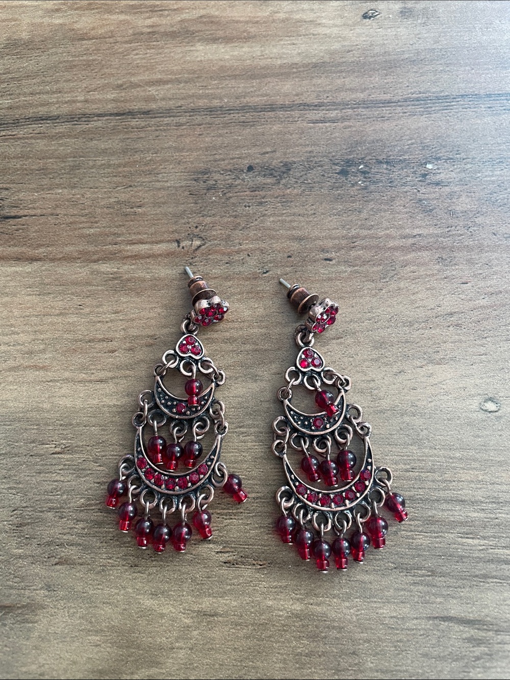 Red Beaded Chandelier Earrings - Women Jewelry
